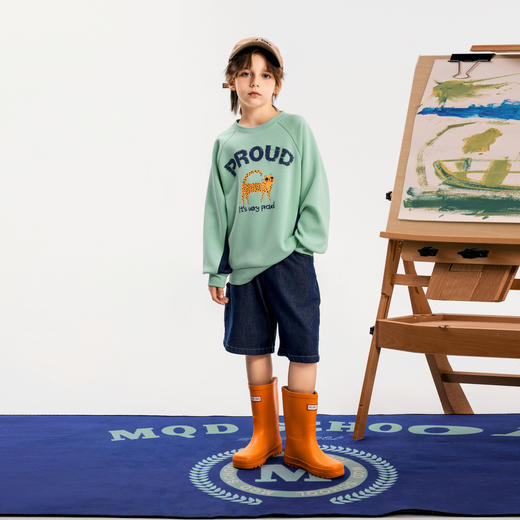 【MQD】小灯塔男大童秋季新品潮酷休闲卡通字母撞色跑步卫衣 商品图4