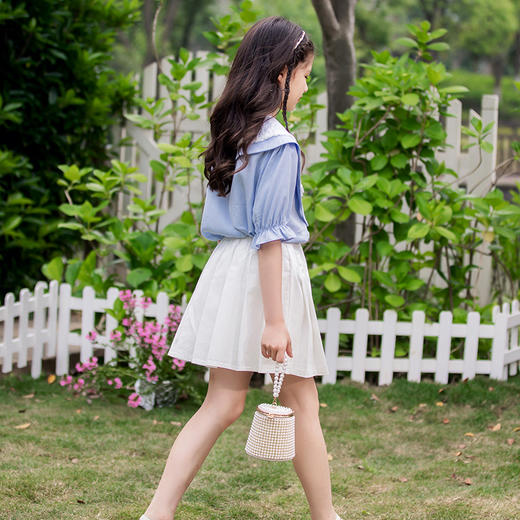 【清凉衬衫搭配百褶裙，超时尚！】女童套装2025夏季新款 亲子装中大童夏装 衬衫儿童百褶裙子两件套-QQ 商品图1