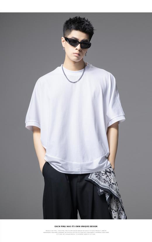 PINLI品立2025夏季新款拼接宽松廓形短袖T恤男士潮流纯色百搭上衣B252111030 商品图7