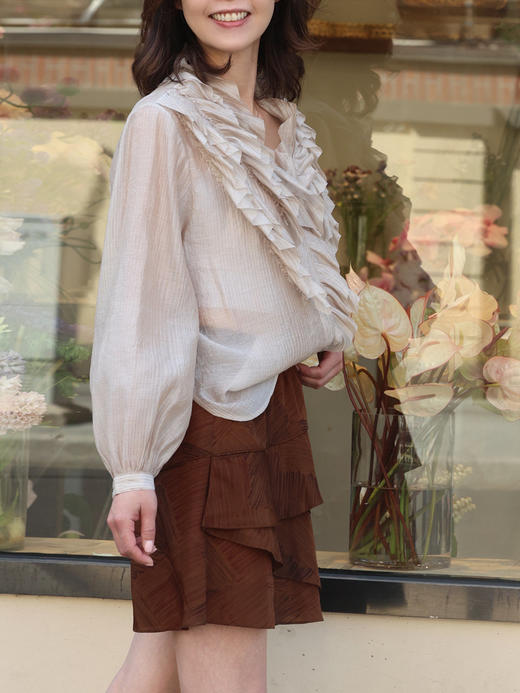 TYNVIE 层叠荷叶边短裙 - 咖啡印花 商品图5