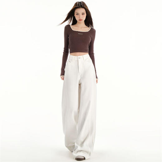 【白色三防阔腿】春夏莱赛尔棉轻薄凉爽高腰显瘦拖地牛仔裤 商品图3