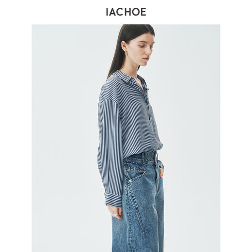 棉仓3631504003-IACHOE铜氨丝蓝条纹衬衫 商品图4