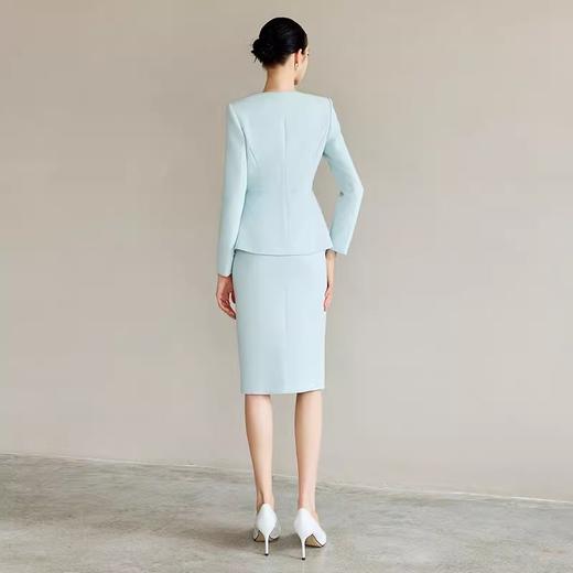 IWY/水蓝色无领蓝色正装套装裙西装高端新款气质主持商务套裙CS2226 商品图3