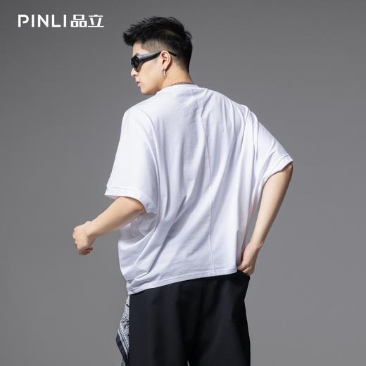 PINLI品立2025夏季新款拼接宽松廓形短袖T恤男士潮流纯色百搭上衣B252111030 商品图3