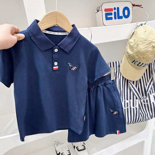 【活力刺绣，时尚运动Polo！】男童夏装套装 2025新款 中大童短裤 儿童刺绣运动短袖 Polo休闲两件套-QQ 商品图2