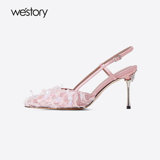 Westory2025年夏季凤羽花包头高跟空凉鞋宴会后空单鞋W25AH59391 商品图1