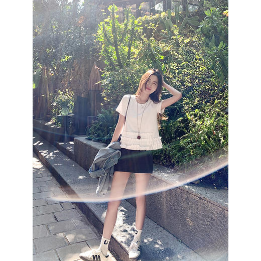 【110元任选2件】最后一波现货！荷叶边亮钻短袖T恤 商品图2