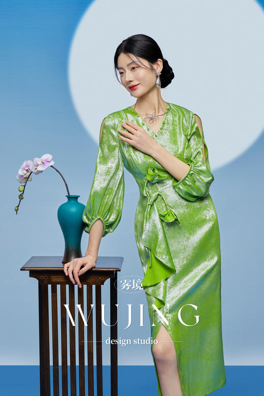 3205021 柳碧青梅 特色涂层工艺料连衣裙 雾境 商品图2