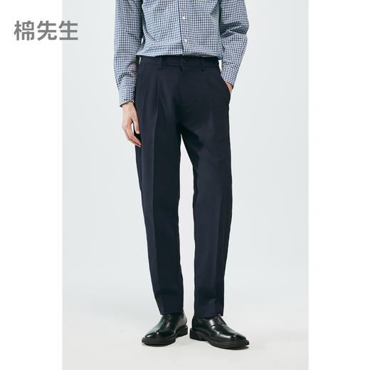 棉仓362818001-中空纱双褶宽松锥型休闲西裤 商品图0