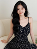 奢姿大码女装2025夏季气质减龄吊带连衣裙胖妹妹时尚碎花小黑裙9951853249B 商品缩略图2