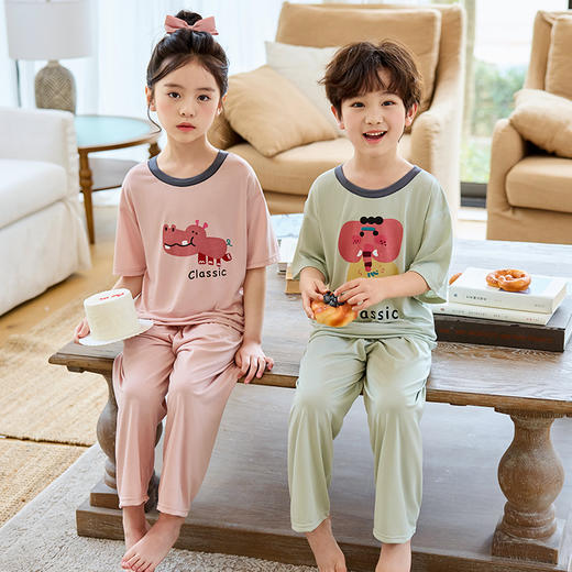 【A类品质，超舒适】【两套起拍，一套不发货】夏季儿新款儿童3.0天丝莱赛尔长裤短袖吸湿排汗空调服休闲可亲子家居服套装100% 商品图7