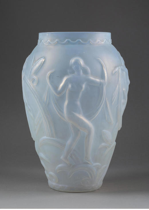 独角鹿西洋古董 1930年代法国装饰艺术风格设计出品「Volupté 柔美」主题蓝色欧泊水晶花瓶 商品图0