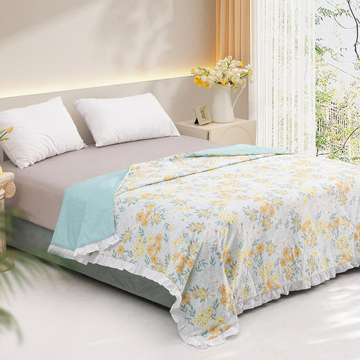 多喜爱 悦雅夏薄被/空调被（碧波花影）【浪漫花边】【全棉面料】【进口七孔纤维】斜纹织造 可机洗水洗 榈棉/印花 商品图4