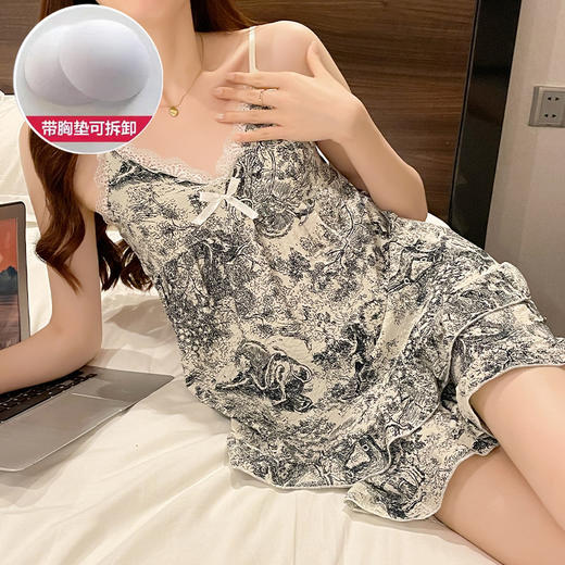 2025新款吊带睡衣女国潮甜美卡通带胸垫套装泡泡皱夏季日系家居服学生甜美睡衣 商品图3