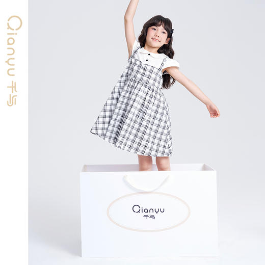 笛莎千与2025夏季新款女童时尚假两件格纹拼接连衣裙 商品图1