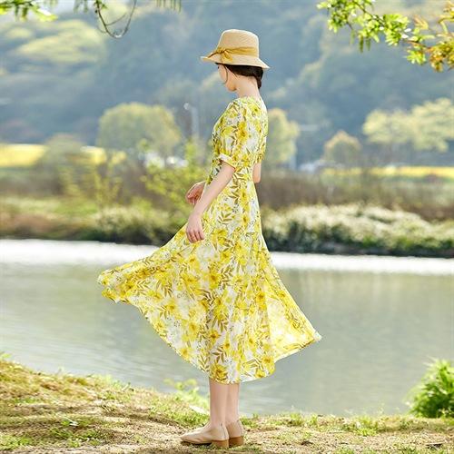 雪纺碎花连衣裙收腰显瘦仙女长裙HR-SYY2322B 商品图3