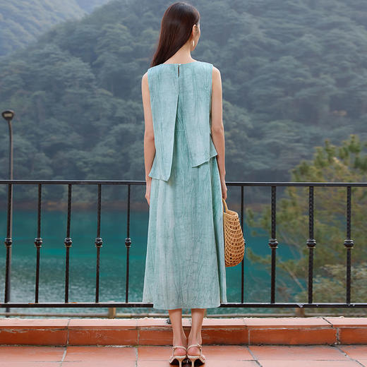玳莎无袖假两件小众设计感收腰显瘦炒色天丝亚麻连衣裙25夏季新款  FB35002 商品图2