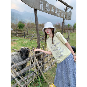 <曾小咸推荐>甜美清新黄色字母印花宽松短袖T恤