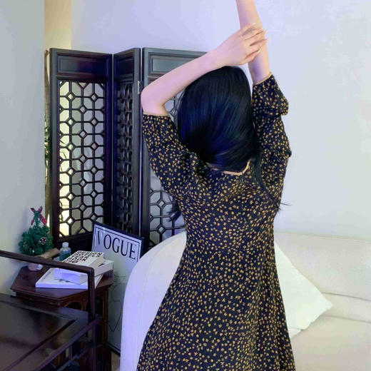 顺丰包邮洛诗琳73706春夏新款高级感法式气质真丝碎花连衣裙0561 商品图4