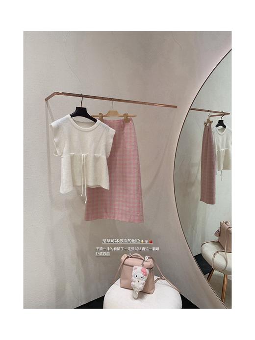 金蘑菇菇 花野井千金 甜心针织套装/系带无袖上衣粉格半身裙夏女 商品图3