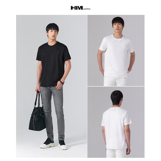 HIM漢崇 舒适休闲短袖T恤男潮流刺绣logo套头圆领打底衫 2026夏季 商品图3