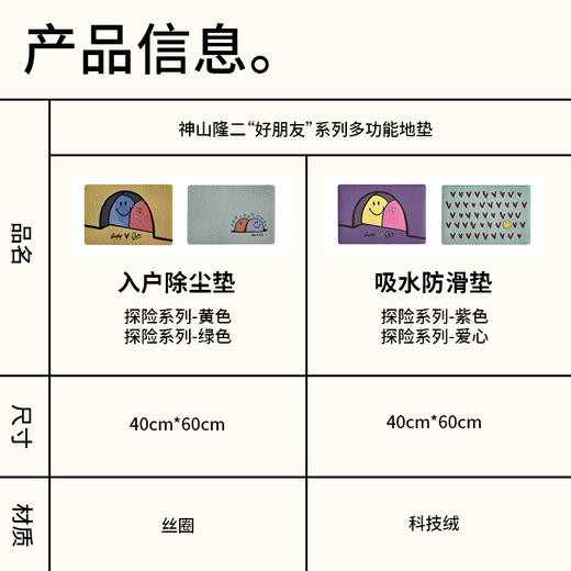 【云优选】smiley X 神山隆二联名系列笑脸地垫浴室吸水卫生间速干防滑洗手间入户垫 商品图4