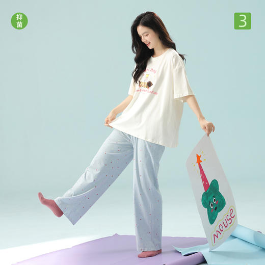 【超柔软莫代尔/新疆棉】春夏季短袖长裤睡衣 超柔莫代尔凉感棉抑菌韩版可爱薄款家居服 商品图4