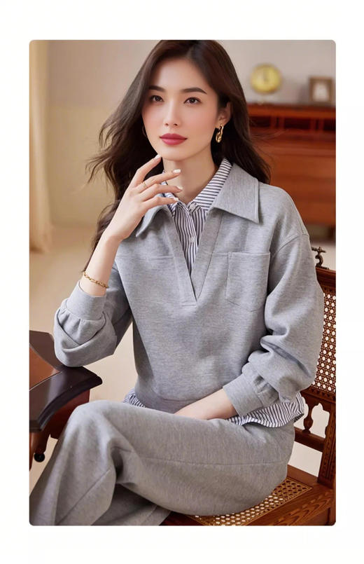 裁缝学苑AS457翻领假两件卫衣休闲裤套装纸样女装两件套样板版型 商品图1