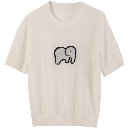 玳莎减龄感小象提花针织衫2025夏季新款简约通勤羊毛短袖圆领T恤  FB33103 商品图4