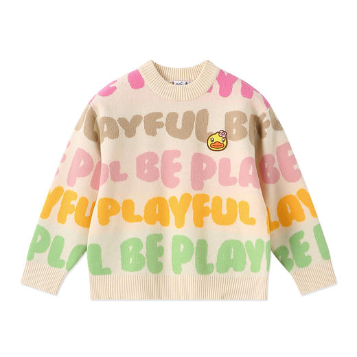 B.Duck小黄鸭童装女童毛衣宝宝套头针织衫字母提花春秋款儿童毛衫90-130 FF3512072 商品图3