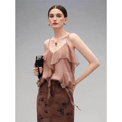 COCOBELLA不规则荷叶边飘逸吊带衫仙女风轻盈雪纺背心VT3004 商品图2