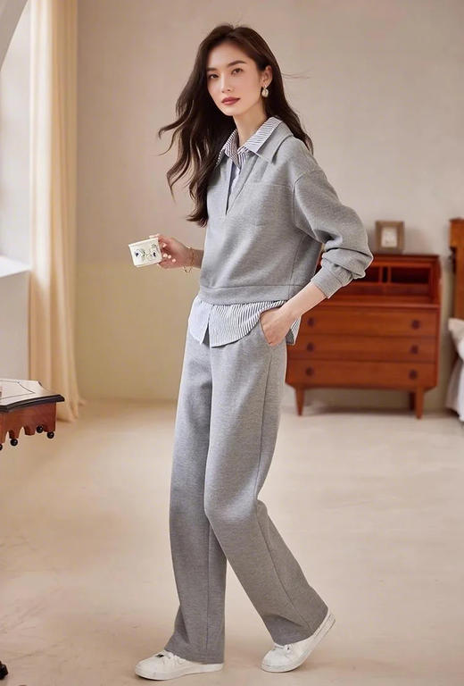 裁缝学苑AS457翻领假两件卫衣休闲裤套装纸样女装两件套样板版型 商品图7