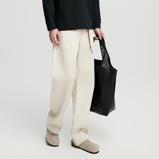 棉仓362819004-棉麻宽松直筒水洗白色牛仔裤 商品图1