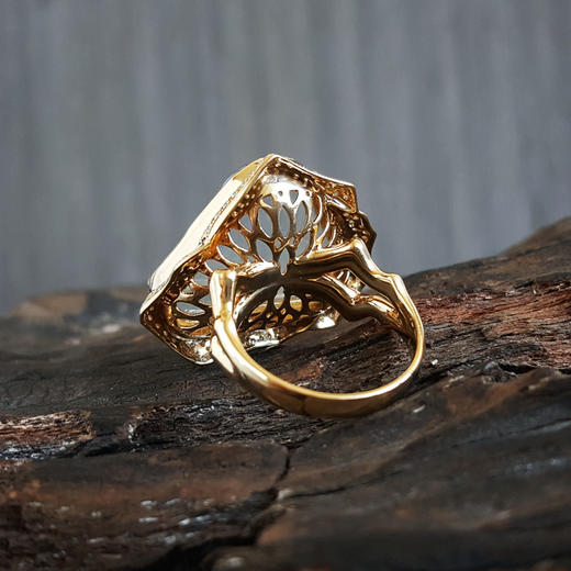 【天然正品】AU750收藏级黄金镶钻镶天然冰种随形翡翠戒指14.5号（戒圈可改）女士现售价：9880！240325NJM11 商品图6