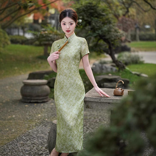 2025年春夏新款改良旗袍日常绿色XL1203 商品图2