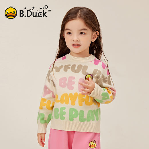 B.Duck小黄鸭童装女童毛衣宝宝套头针织衫字母提花春秋款儿童毛衫90-130 FF3512072 商品图1