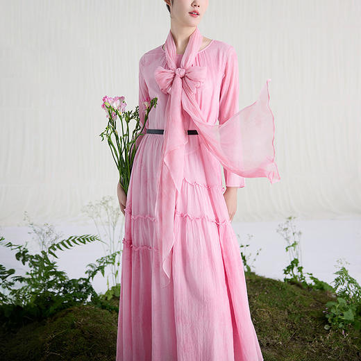 【林栖设计小店】（现货）婴儿棉植物染连衣裙粉色云染宽松显瘦舒适长裙1911006B 商品图1