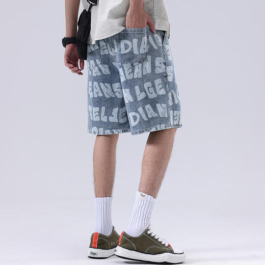 【DYG】大依优型大码男装牛仔短裤宽松OVS风潮牌印花松紧腰运动牛仔裤中裤夏季男士五分裤 商品图2