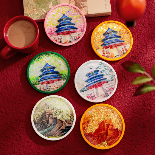 [流沙冰箱贴&杯垫两用]故宫影壁宫猫四季AR硅胶亚克力杯垫冰箱贴 商品图6