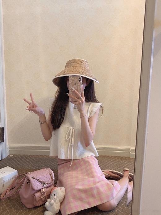 金蘑菇菇 花野井千金 甜心针织套装/系带无袖上衣粉格半身裙夏女 商品图0