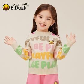 B.Duck小黄鸭童装女童毛衣宝宝套头针织衫字母提花春秋款儿童毛衫90-130 FF3512072