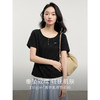 【周四狂欢价】熙世界黑色假两件T恤女短袖2025夏天新款显瘦肌理感短款正肩上衣 商品缩略图1