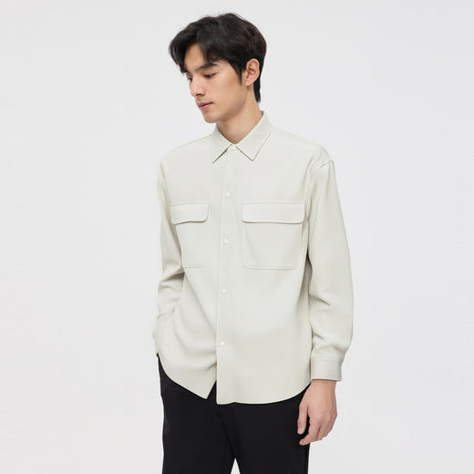 圣得西男士长袖衬衫秋季新款易打理休闲通勤纯色简约男装上衣外套 商品图1