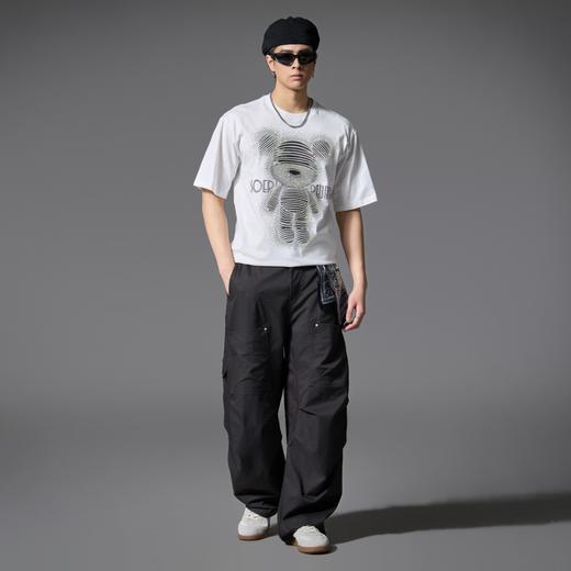 PINLI品立2025夏季新款小熊烫钻短袖T恤男士潮牌百搭纯棉体恤上衣BG252111004 商品图4