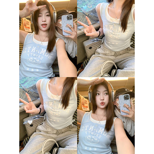 <曾小咸推荐>4.7现货秒杀 ！微信超特价！韩系假两件印花背心 日常119.99 立减60 秒杀59.99！！ 商品图3