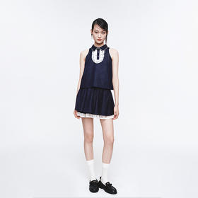 HERLIAN 2025年春季新品蕾丝拼接无袖原色牛仔上衣