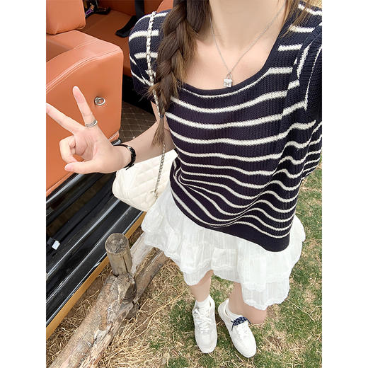 <曾小咸推荐>3.25现货秒杀 ！微信超特价！2色条纹针织衫短袖 日常99.99 立减40 秒杀59.99！！ 商品图3