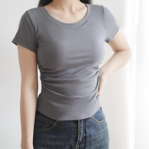 【两件减10元】林小眠·法式超模T恤丨带胸垫T恤，遮肉显腰细腿长，免穿内衣超自由，方领、圆领，各五色可选，S-XL 商品图12