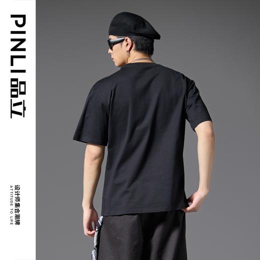 PINLI品立2025夏季新款小熊烫钻短袖T恤男士潮牌百搭纯棉体恤上衣BG252111004 商品图2