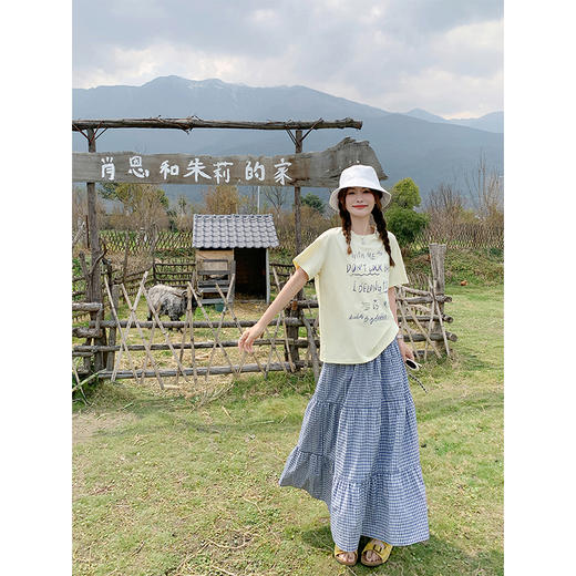 <曾小咸推荐>甜美清新黄色字母印花宽松短袖T恤 商品图3